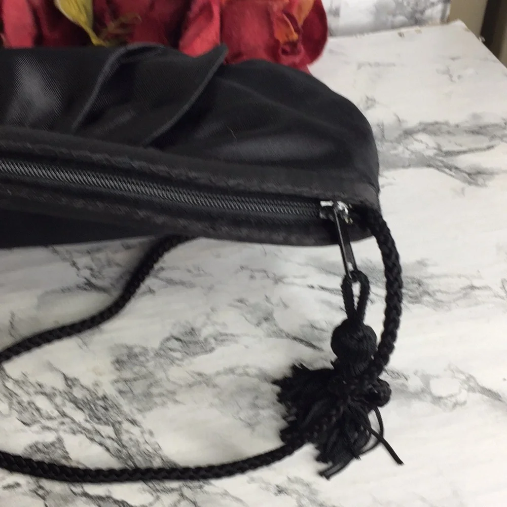 ADG Fashion Black Satin Evening Clutch with Strap